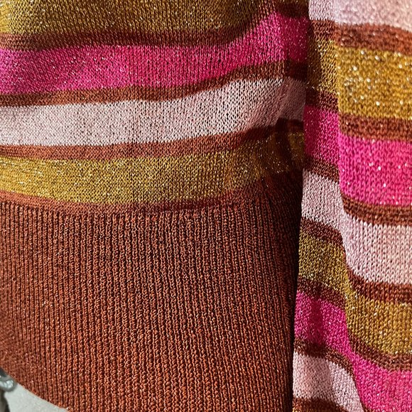 NWT Happy Sheep Sz L Lurex Metallic Stripe Sheer Knit Sweater Pink Rust Gold - Picture 9 of 10